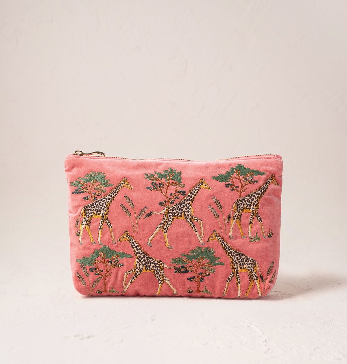 Giraffe Herd Coral Velvet Everyday Pouch