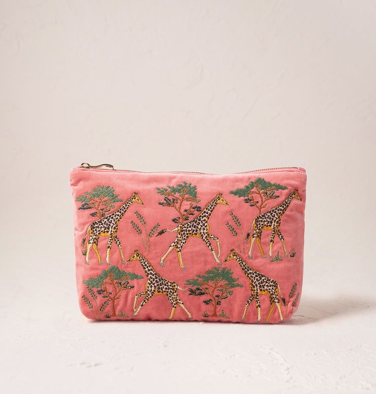 Giraffe Herd Coral Velvet Everyday Pouch