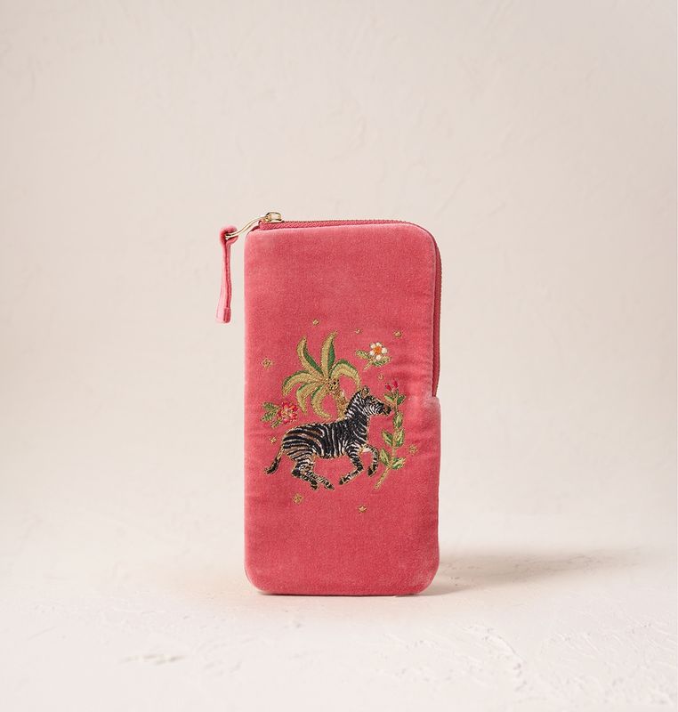 Wild Zebra Palm Blush Pink Velvet Glasses Case