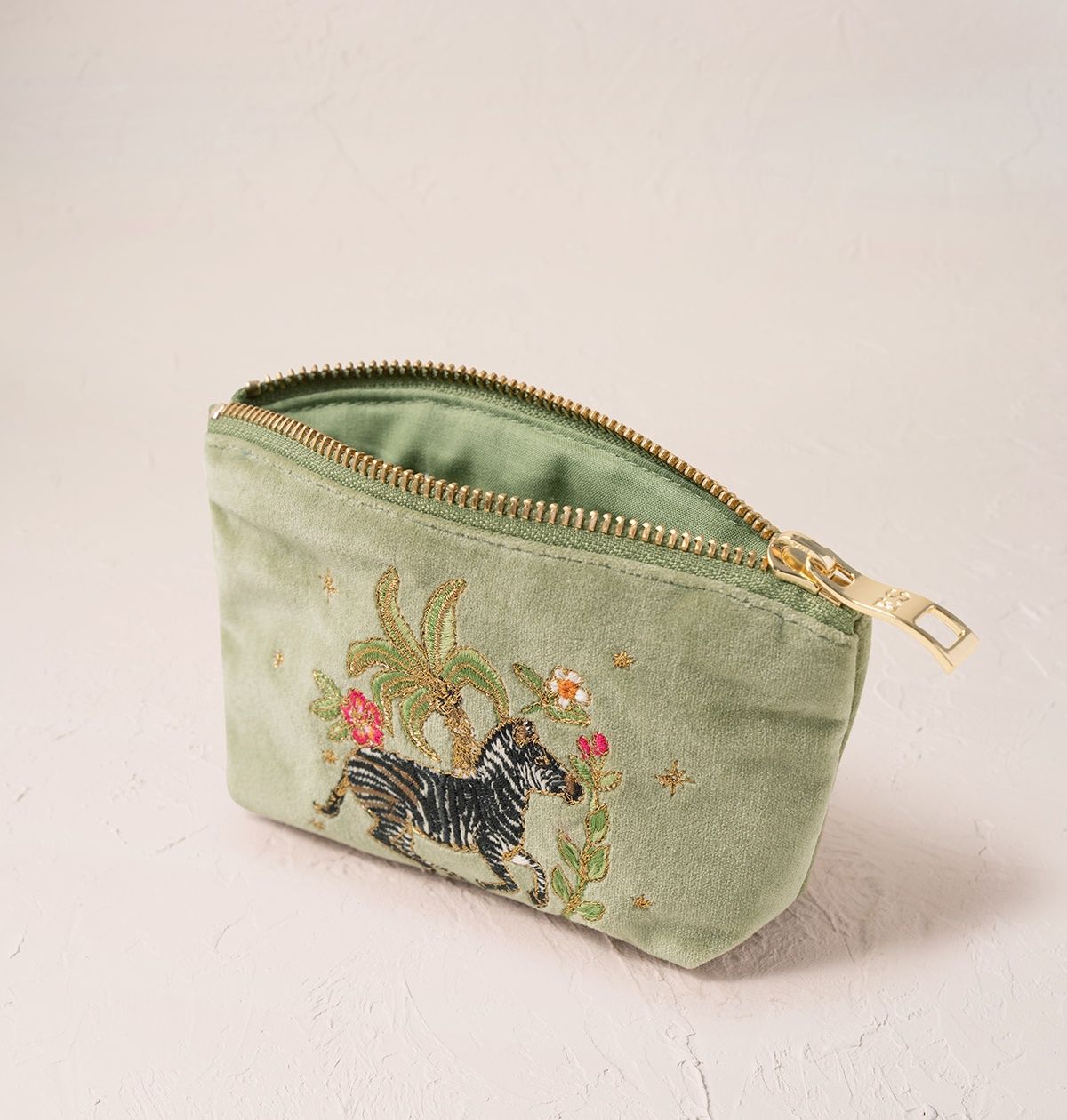 Wild Zebra Palm Olive Velvet Coin Purse