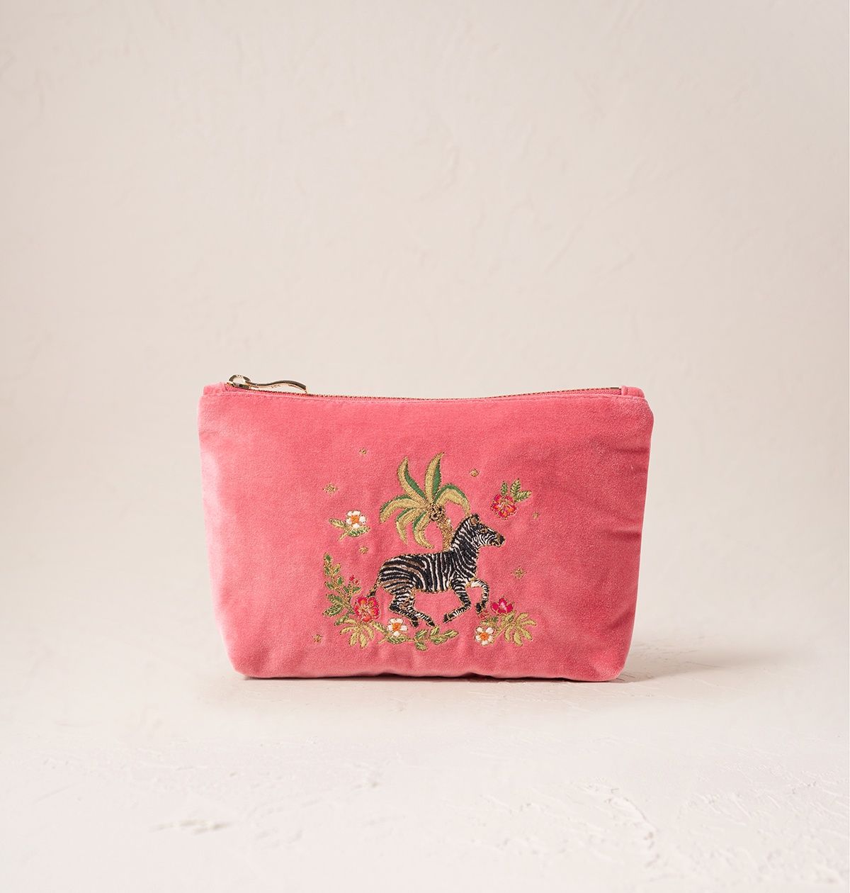 Wild Zebra Palm Blush Pink Velvet Mini Pouch