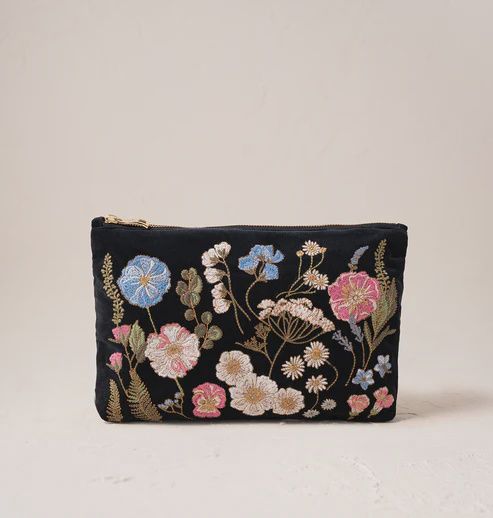 Pressed Flowers Charcoal Velvet Everyday Pouch