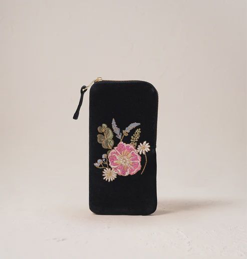 Pressed Flowers Charcoal Velvet Glasses Case