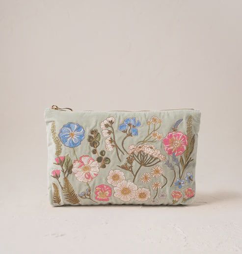 Pressed Flowers Sage Velvet Everyday Pouch 20x30cm
