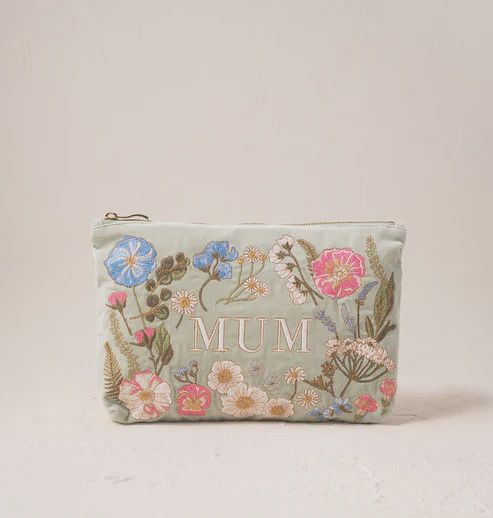 Pressed Flowers Mum Sage Velvet Everyday Pouch