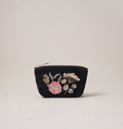 Pressed Flowers Charcoal Velvet Coin Purse