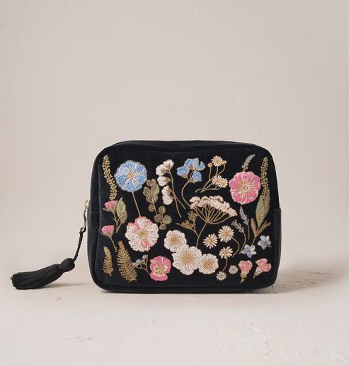 Pressed Flowers Charcoal Velvet Washbag