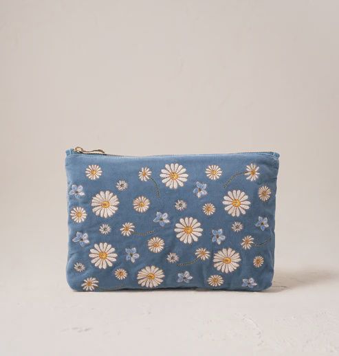 Daisy Dream Dusky Blue Velvet Everyday Pouch