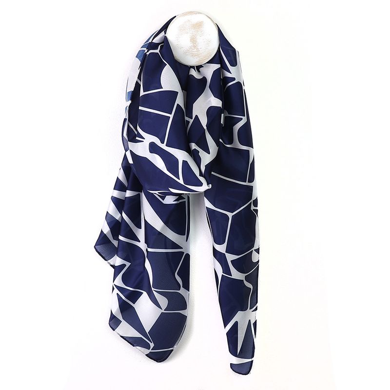 Navy and white recycled blend shape print scarf