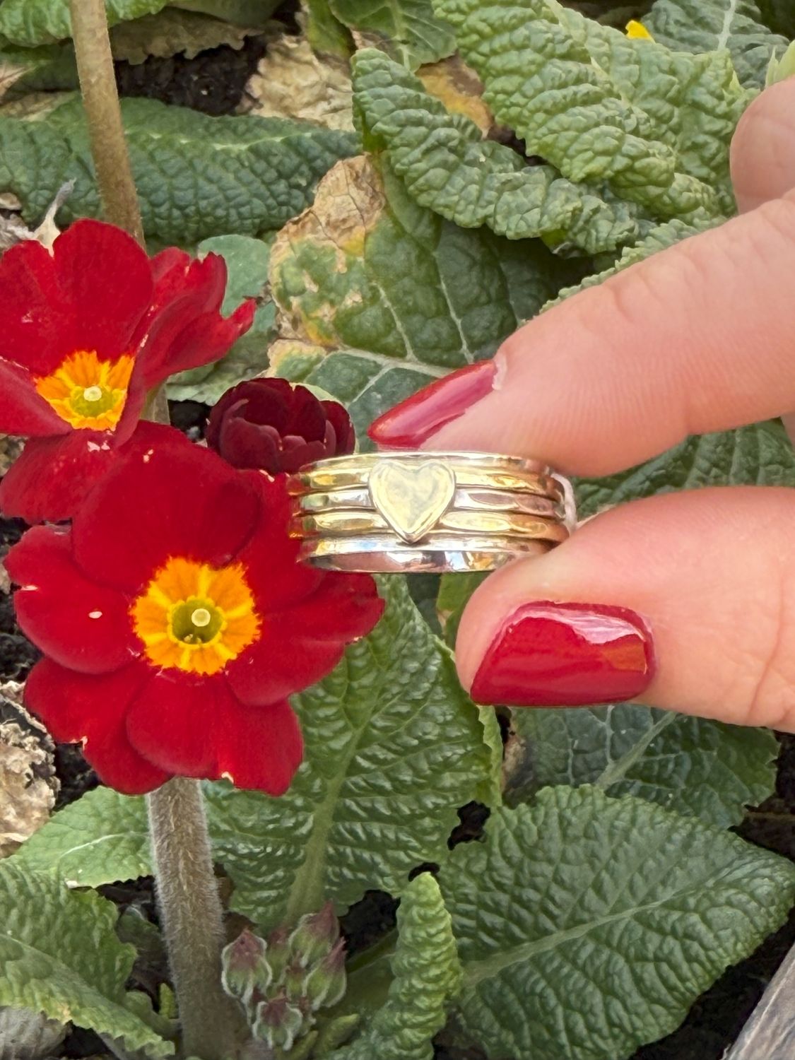 NADAIR Silver ring, brass heart on silver band &amp; 2 brass bands