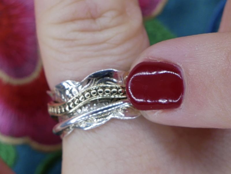 NADAIR Silver Scalloped Edge Ring with 2 bands wave design
