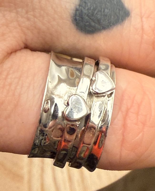 NADAIR Silver Thick Band with 2 Silver Hearts