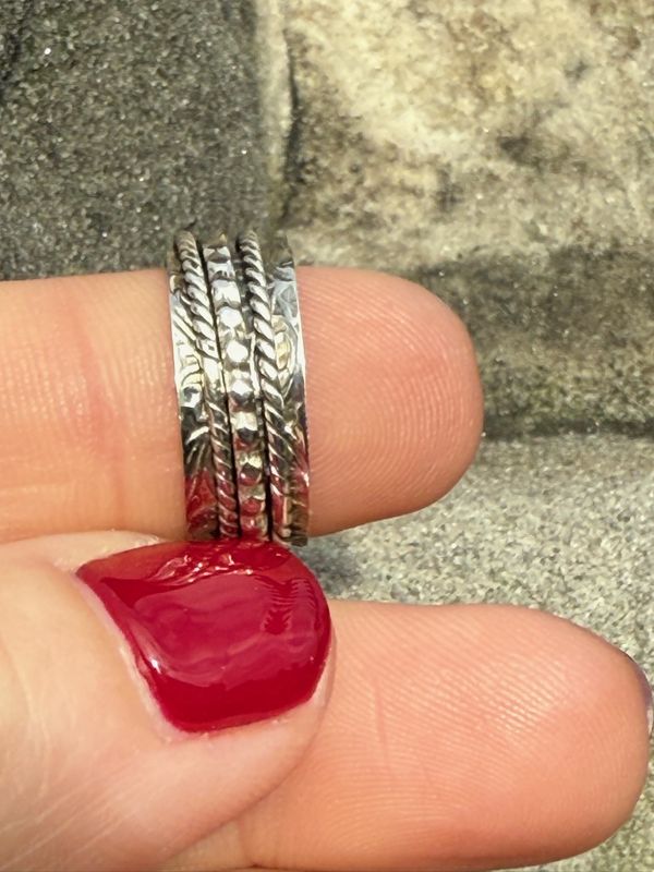 NADAIR Silver Pattern Thin Band with 3 band bead detail