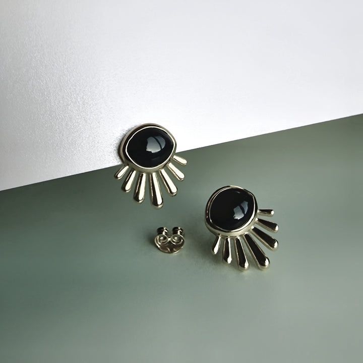SILVER BLACK ONYX BURST EARRINGS