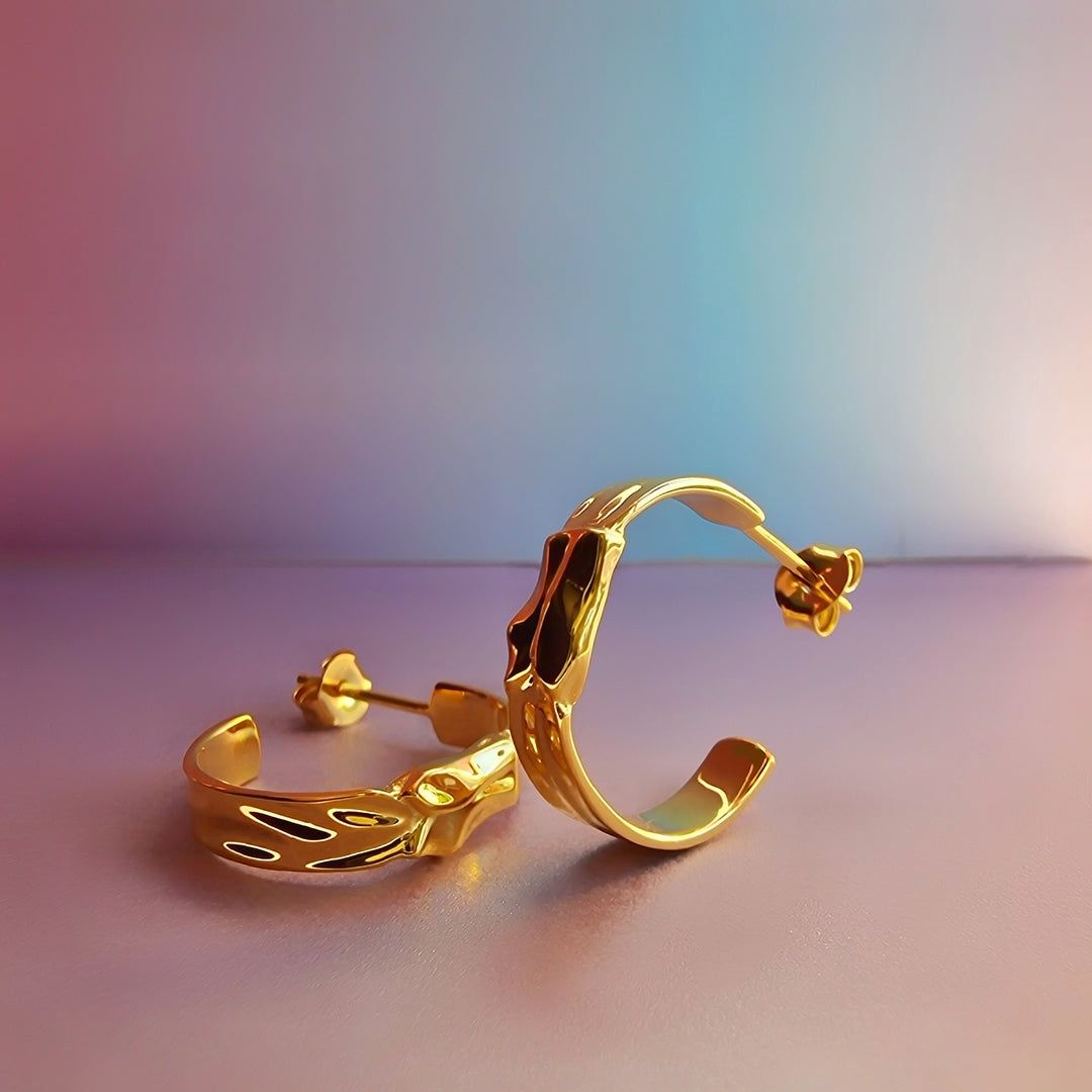 GOLD ORGANIC CRESCENT HOOPS