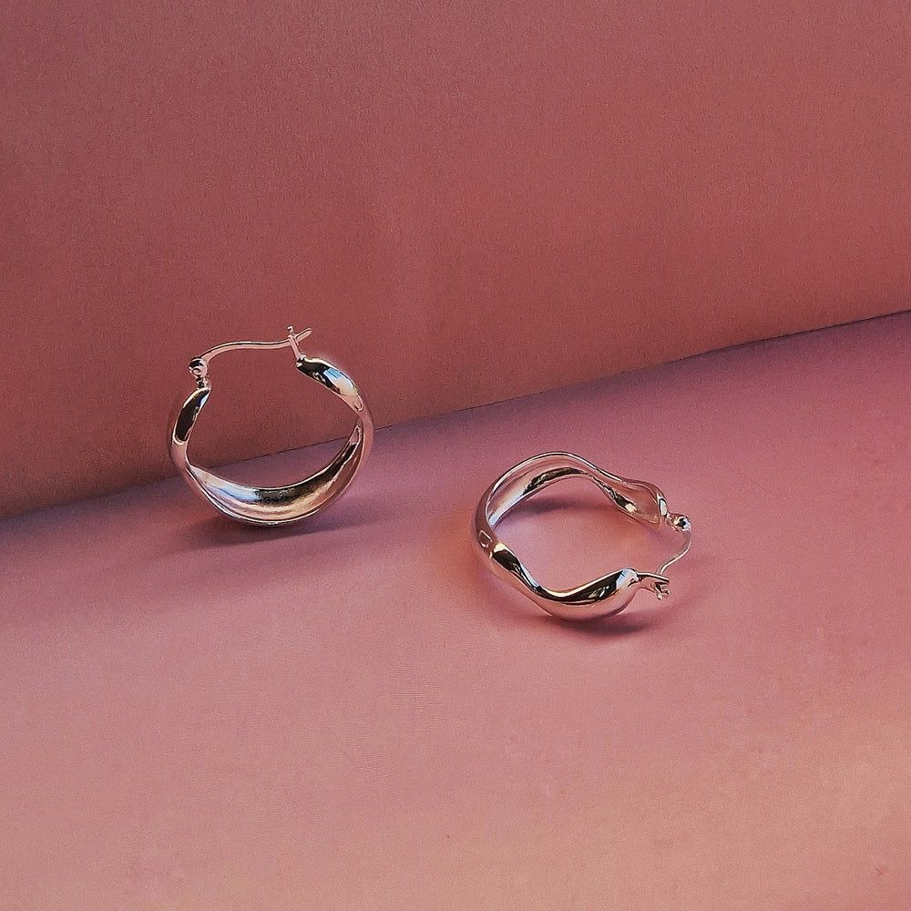 SILVER LARGE WATER HOOP EARRINGS