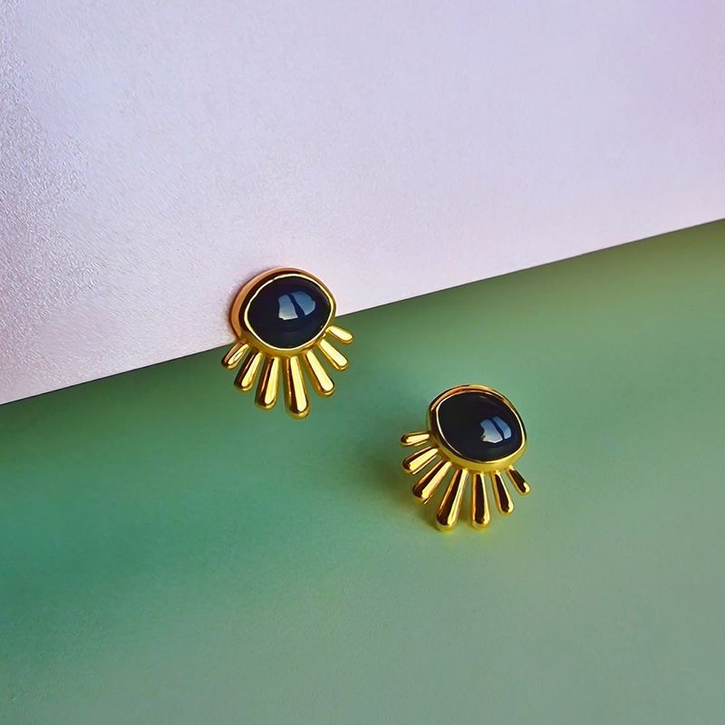 GOLD BLACK ONYX BURST EARRINGS
