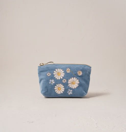 Daisy Dream Dusky Blue Velvet Coin Purse