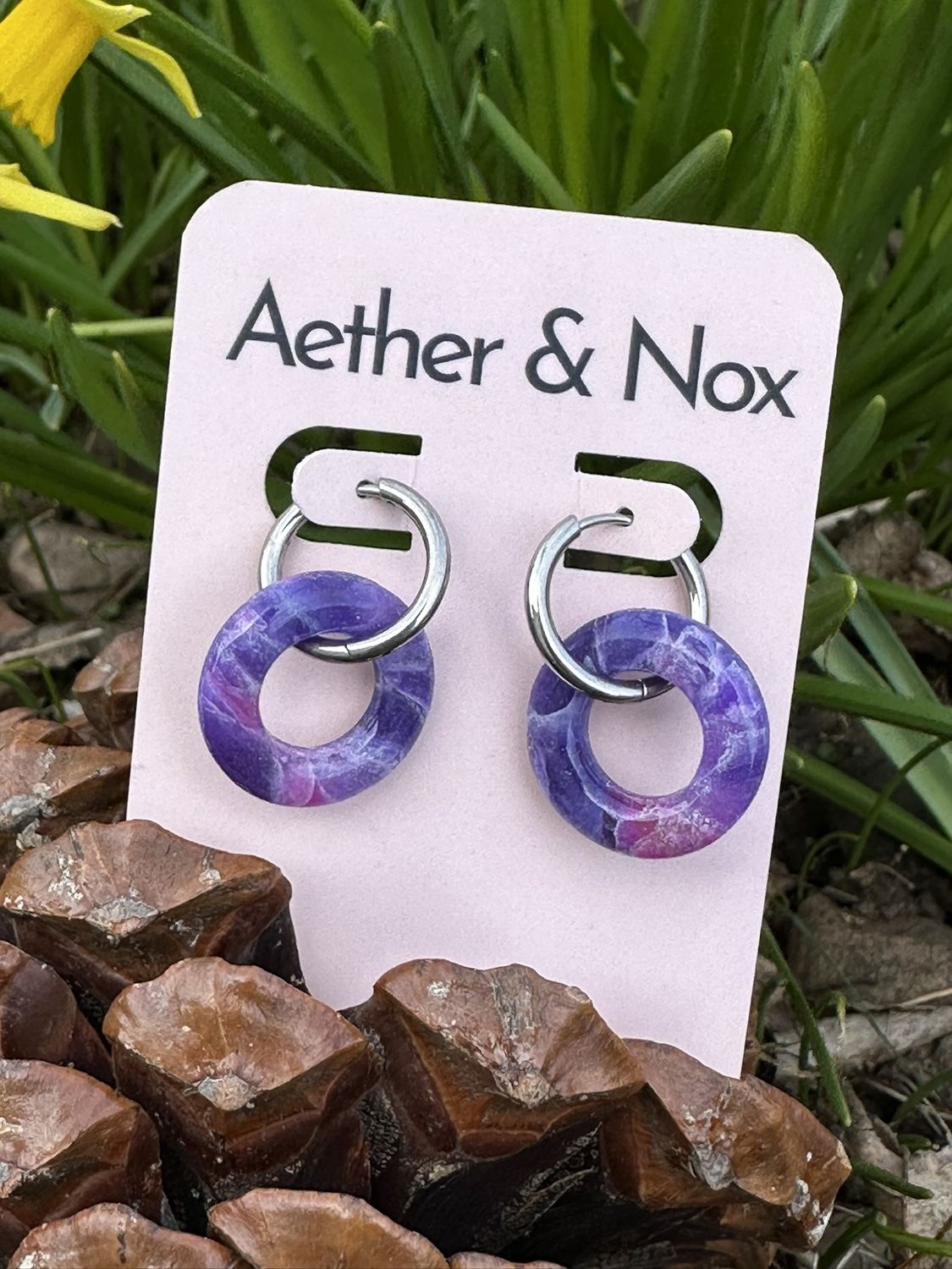 HUGGIE HOOPS, Colour: Nadair Charoite Purple - Silver