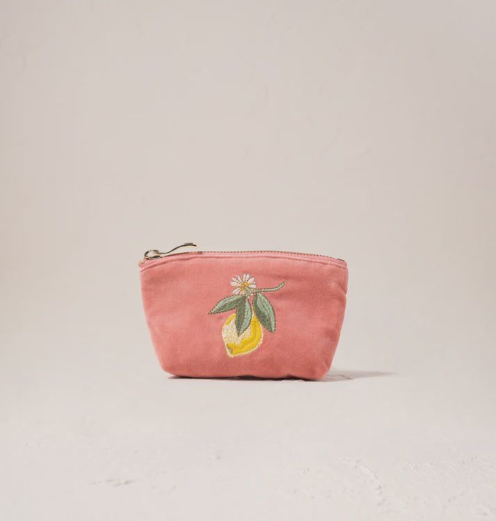 Lemon Blossom Coral Velvet Coin Purse