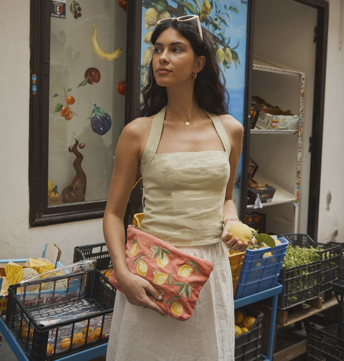 Lemon Blossom Coral Velvet Everyday Pouch