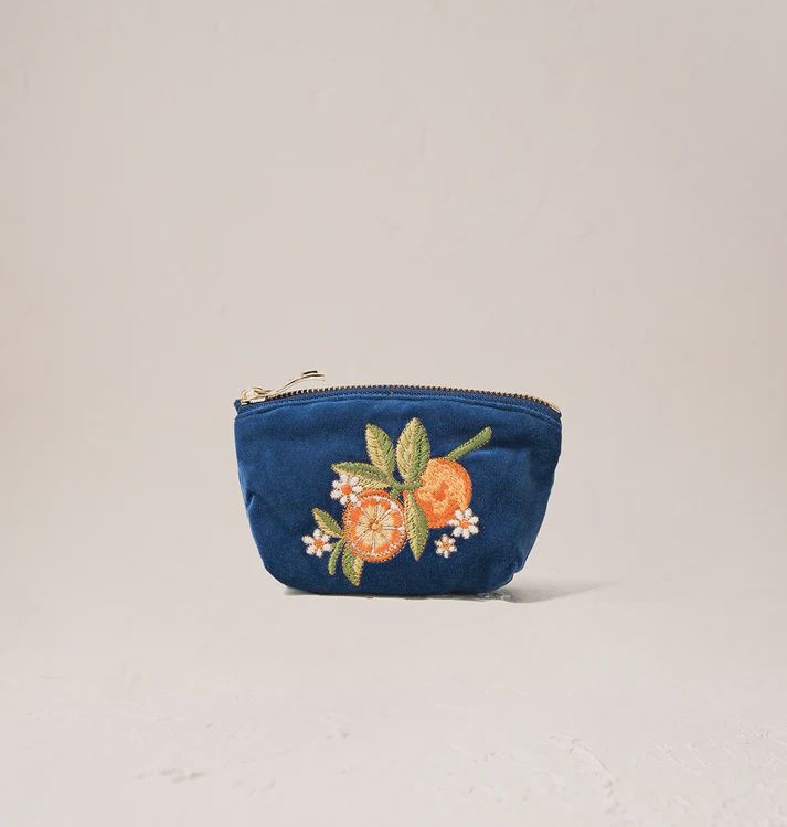 Orange Blossom Cobalt Velvet Coin Purse