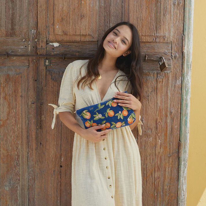 Orange Blossom Cobalt Velvet Everyday Pouch