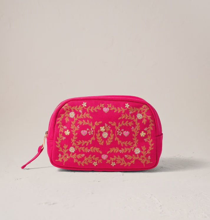 Mediterranean Garden Pink Cotton Makeup Bag