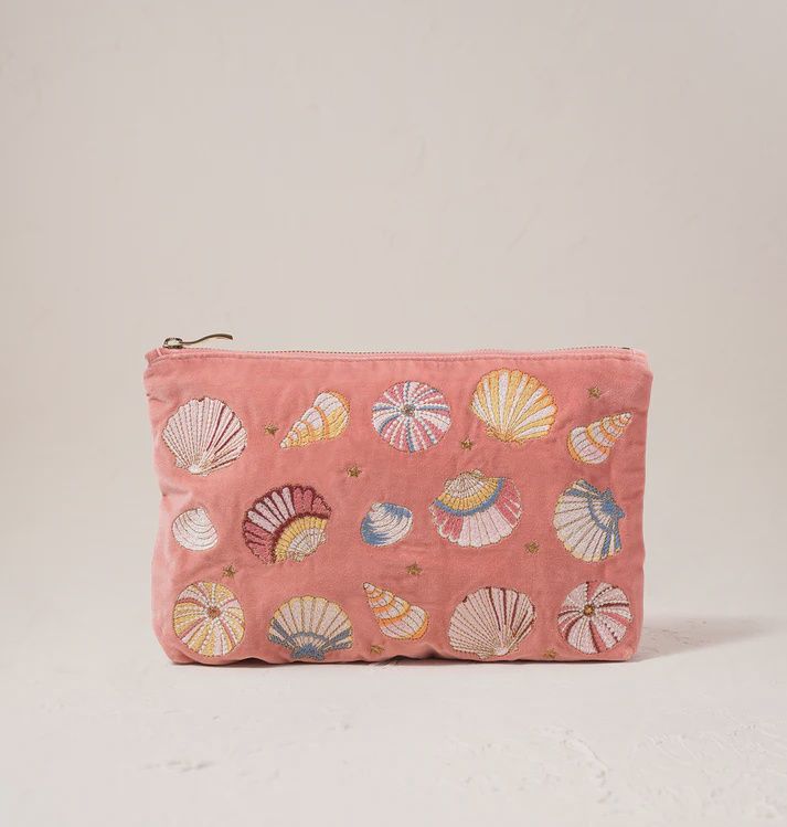 Seashell Coral Velvet Everyday Pouch