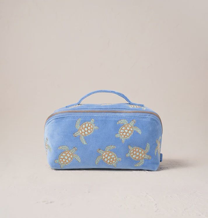 Turtle Conservation Caribbean Blue Velvet Open Flat Make up bag
