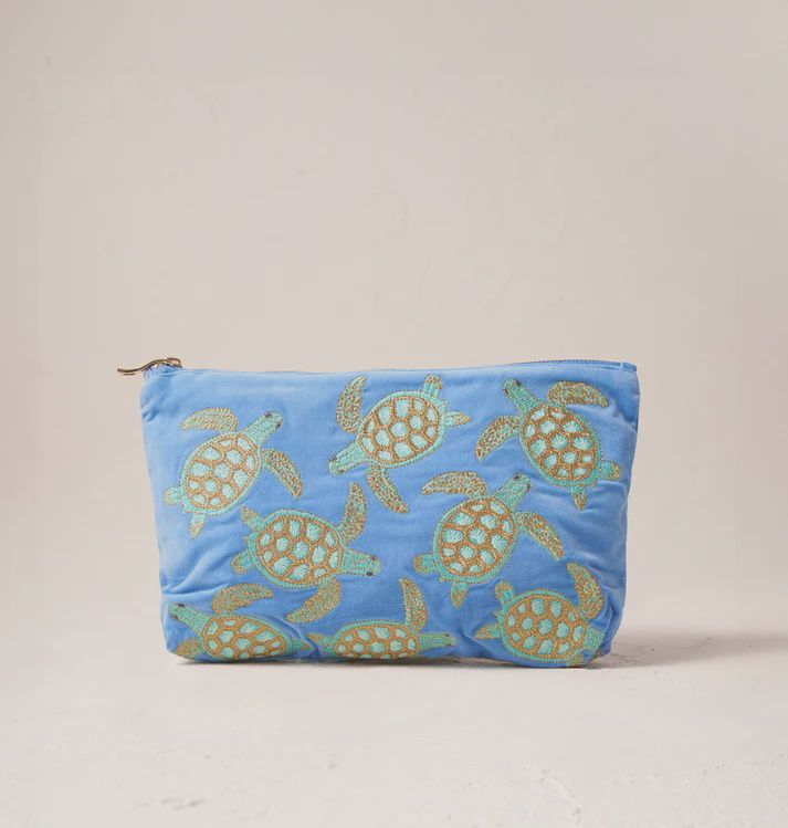 Swimming Turtle Caribbean Blue Velvet Everyday Pouch