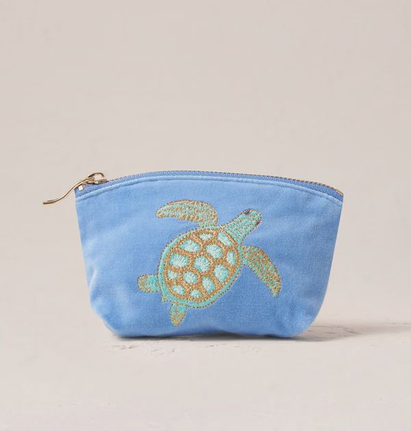 Swimming Turtle Caribbean Blue Velvet Coin Purse