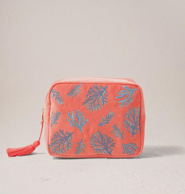 Coral Vivid Coral Velvet Wash Bag