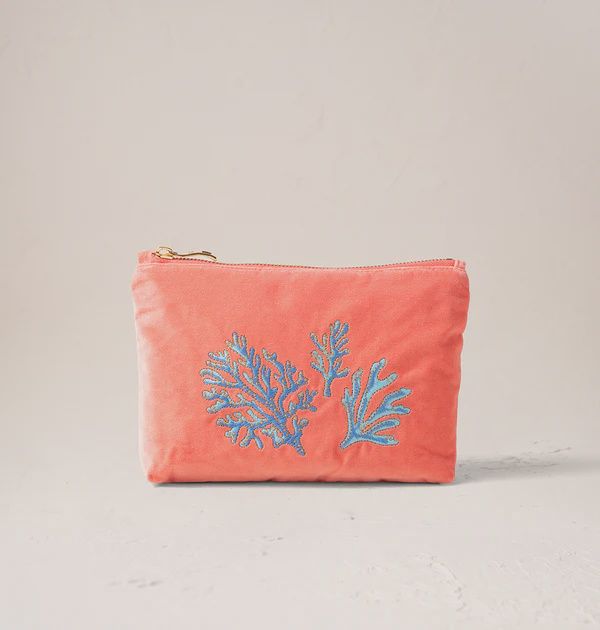 Coral Vivid Coral Velvet Mini Pouch