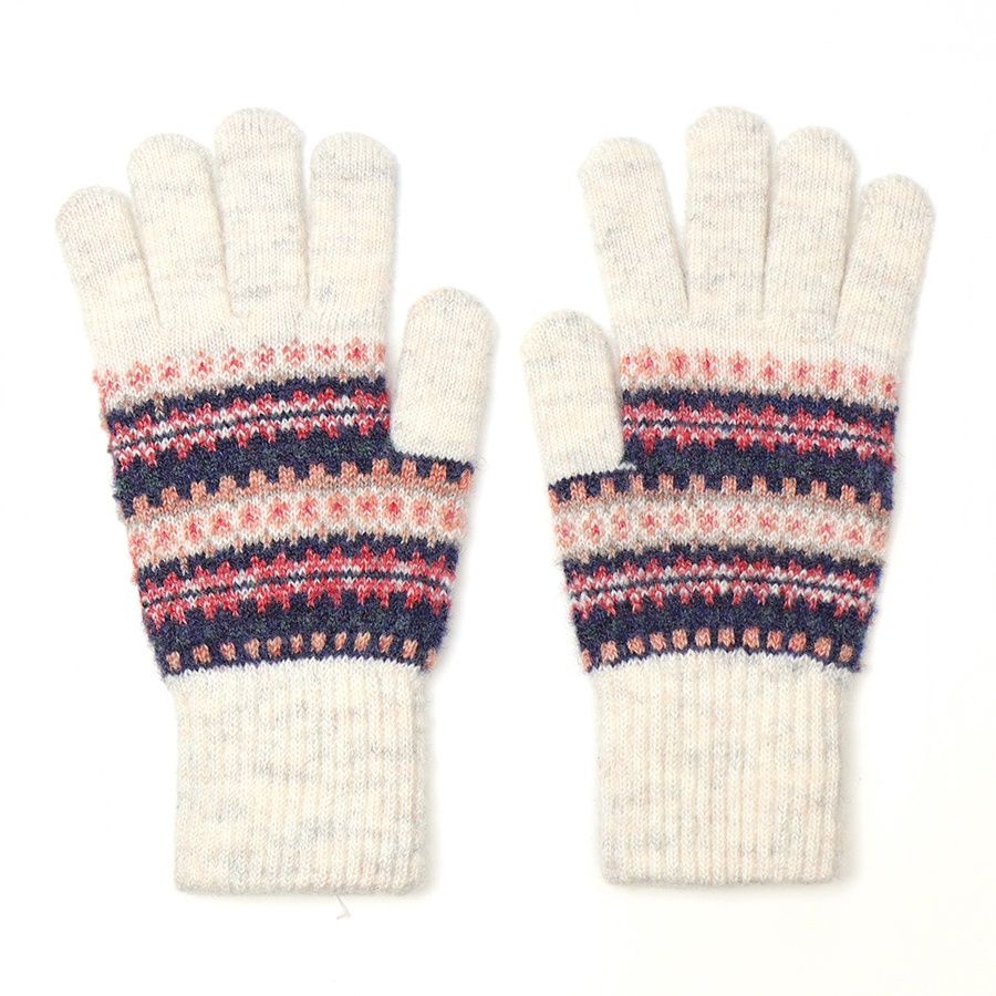 Fair Isle Gloves, Colour: cream and coral mix
