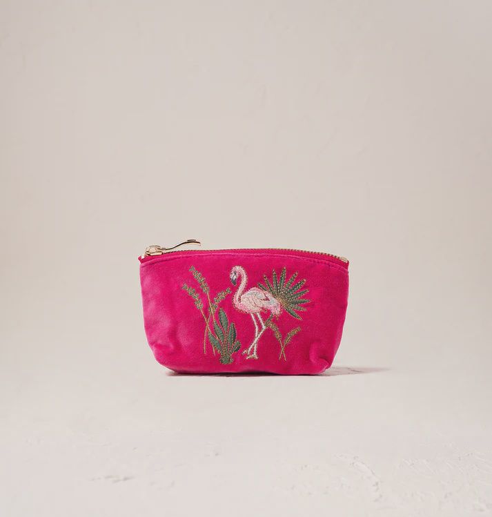 Flamingos Pink Velvet Coin Purse