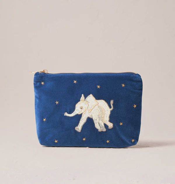 Baby Elephant Conservation Navy Velvet Mini Pouch