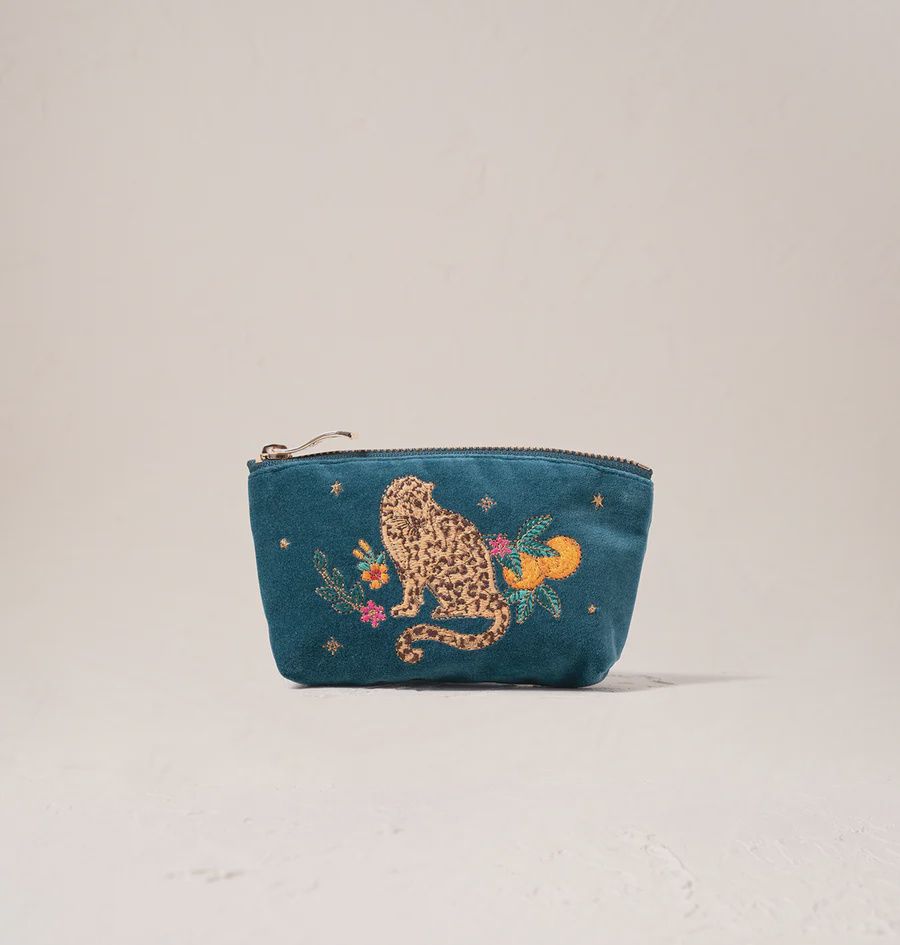 Tropical Jaguar Rich Blue Velvet Coin Purse