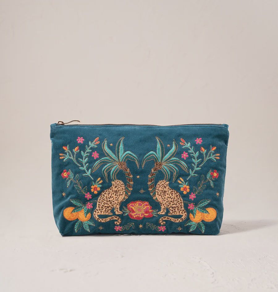 Tropical Jaguar Rich Blue Velvet Everyday Pouch