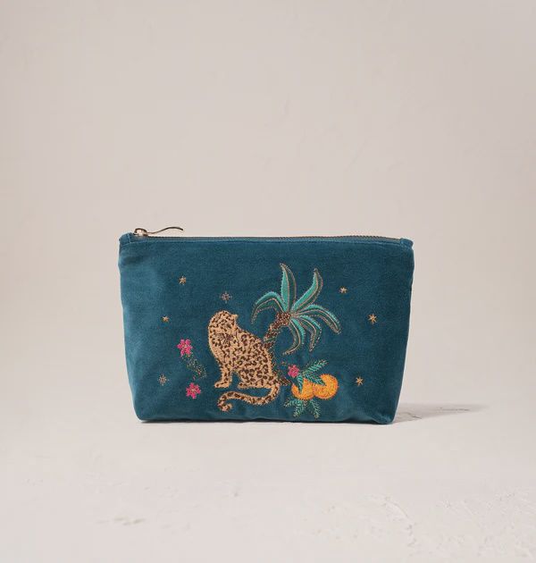 Tropical Jaguar Rich Blue Velvet Mini Pouch