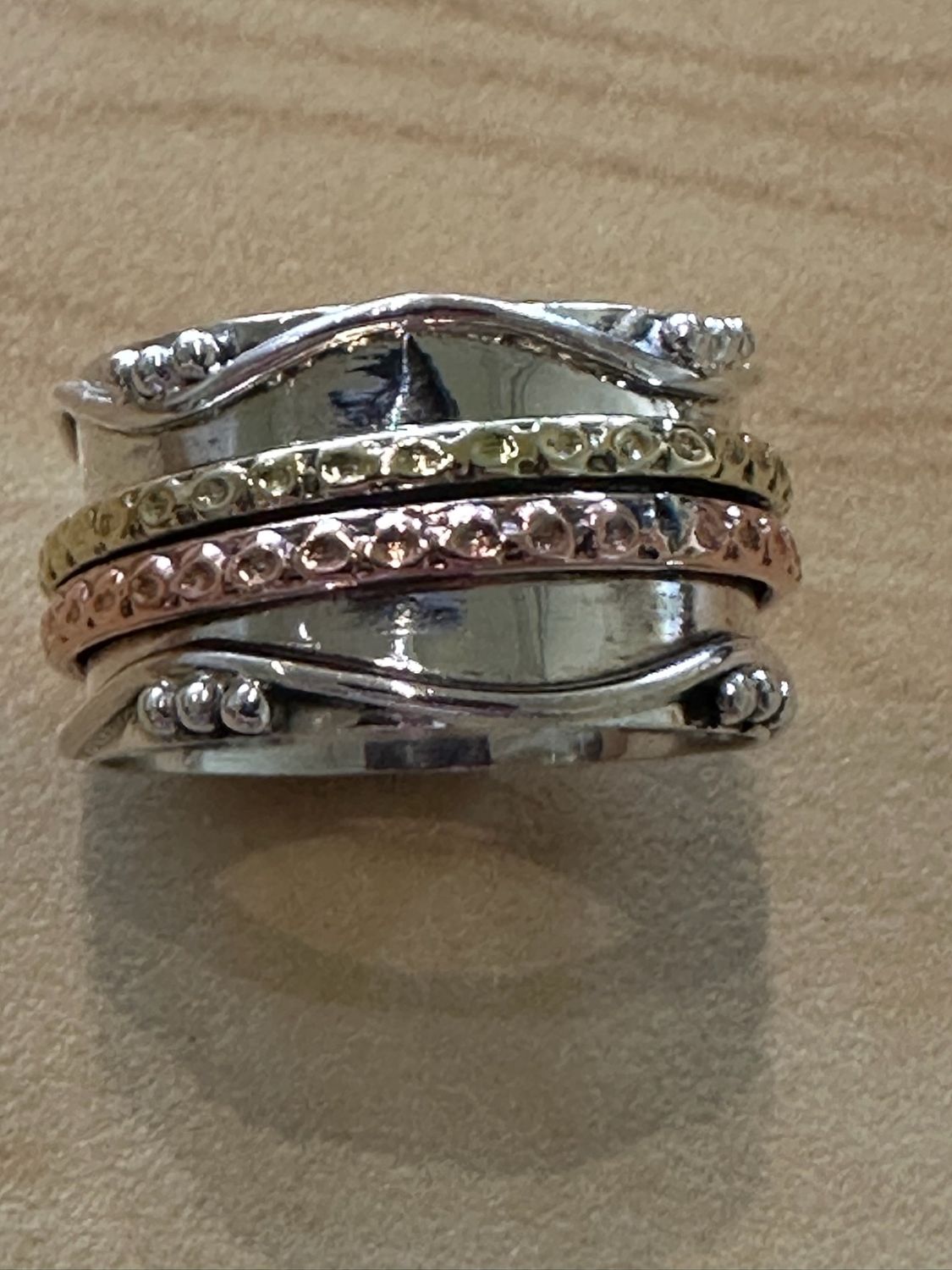 NADAIR Silver Thick Band with 2 brass Rings and embossed beading around side