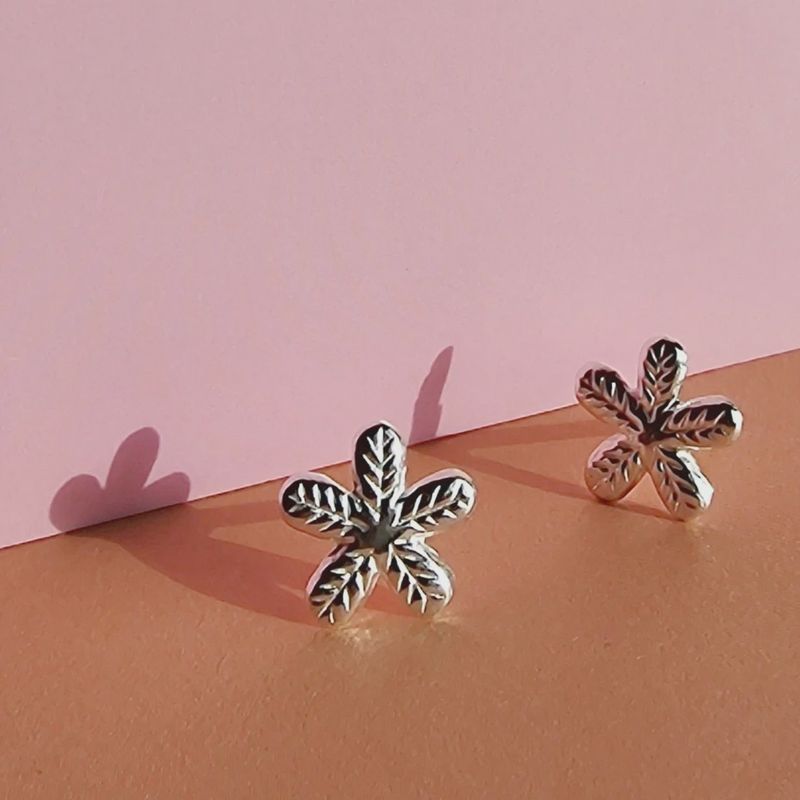 Flower Petal Sterling Silver Stud Earrings