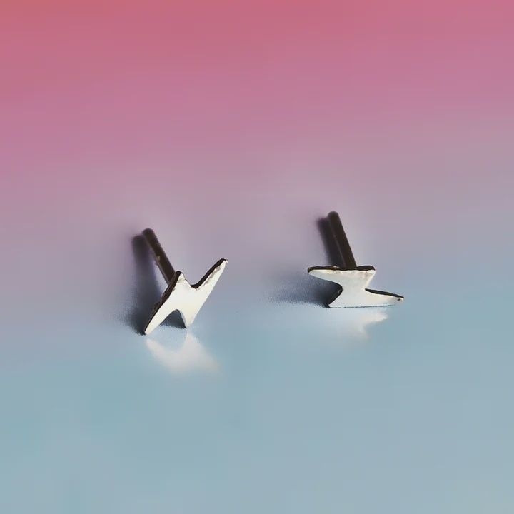 Lightening Bolt Silver Stacker Stud Earrings