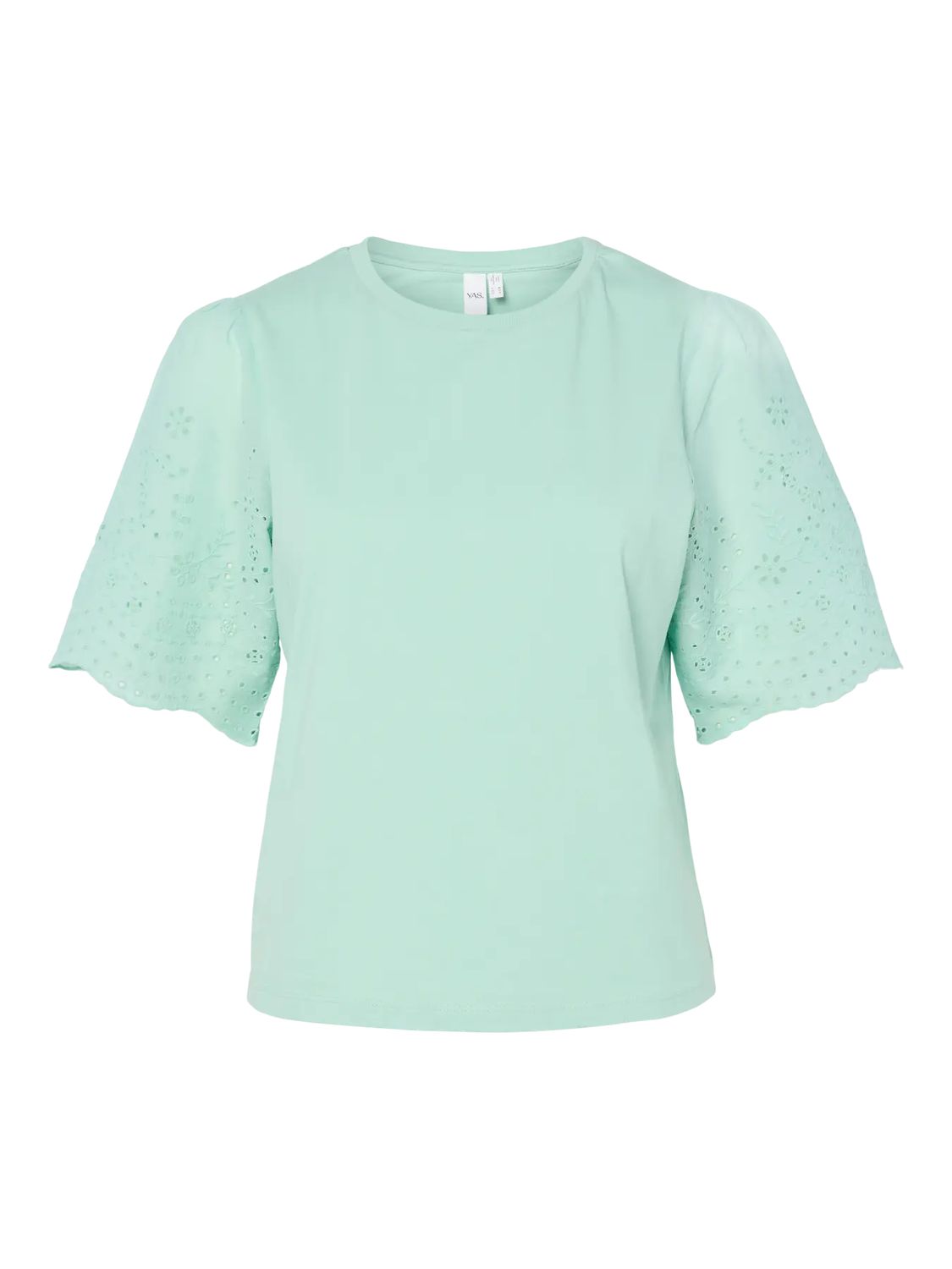 YASLEX SS TOP W. EMB SLEEVES S. NOOS, Colour: Lichen, Size: XS