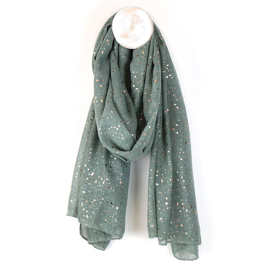 Sage and gold speckle print scarf