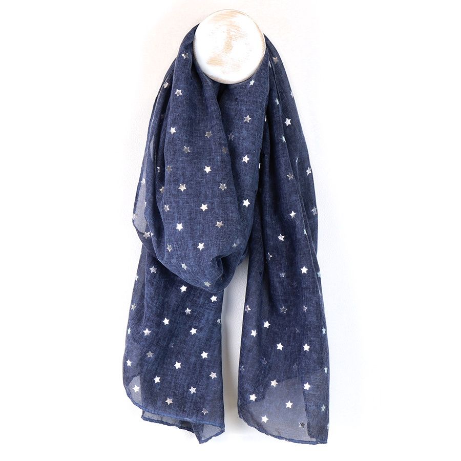 Navy and gold star print scarf