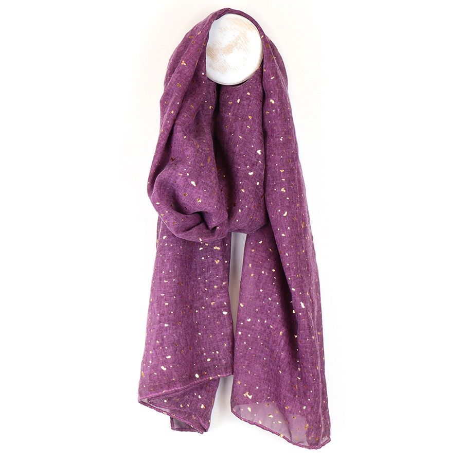 Dusky magenta and gold speckle print scarf