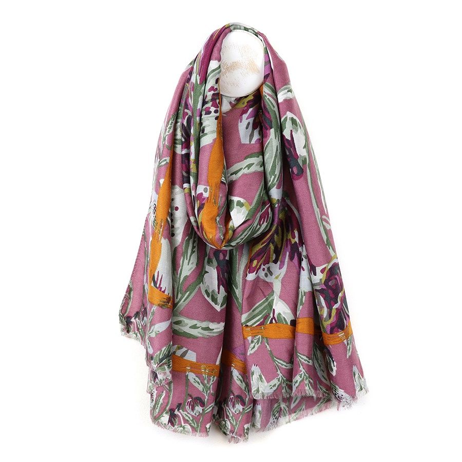 Mauve scarf with earthy botanical print