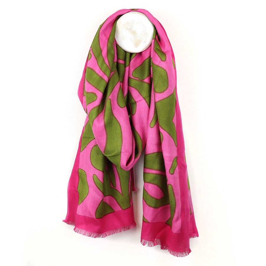 Pink mix abstract swirl print scarf with border