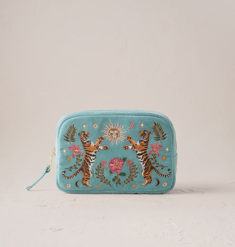 Celestial Tigers Makeup Bag Teal